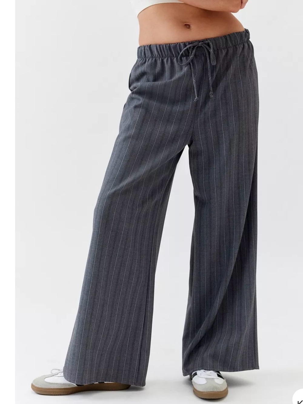 Urban Renewal Men's Pinstripe Wide-Leg Pants - Charcoal Gray